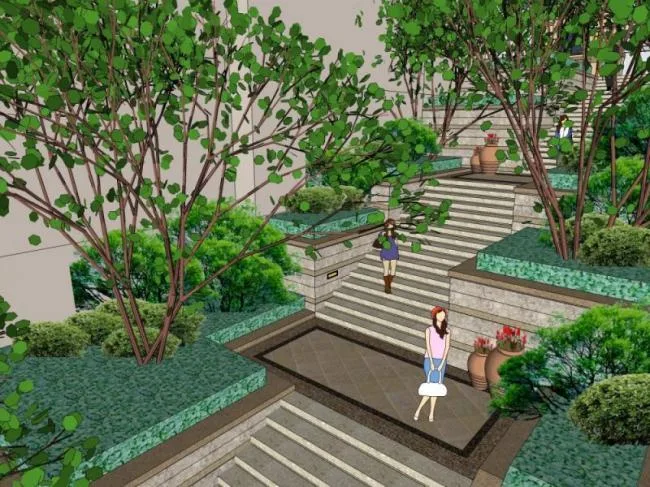 Sketchup Landscape Model | Courtyard Garden Landscape, Classical Style