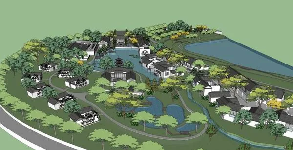 SketchUp Cultural Model: Multi-Story Garden Expo Featuring Traditional Chinese Architecture