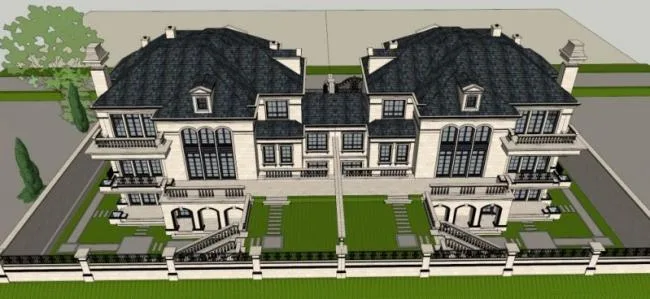 French-Style Double Split Villa Model in SketchUp
