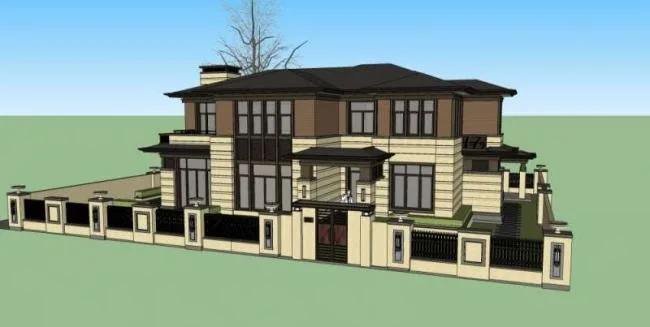 Sketchup Villa Model | Single Family Villa, Classical Style
