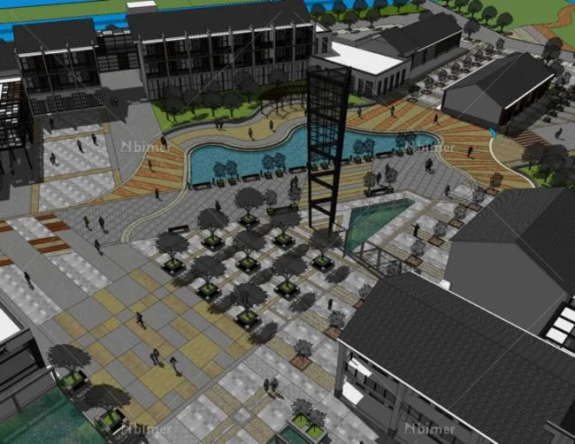 Sketchup Planning Model | Multi story Commercial Street Pedestrian Street, New Chinese Style, Pier, Architectural Planning, Waterfront