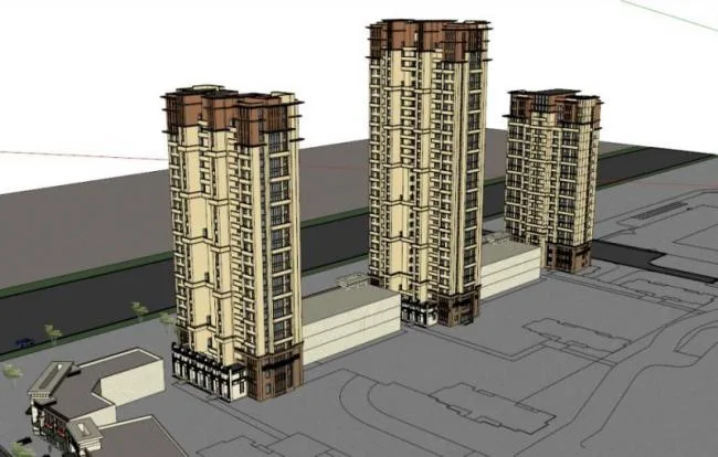 Sketchup Residential Model | High rise residential, ground floor commercial, residential building, classical style