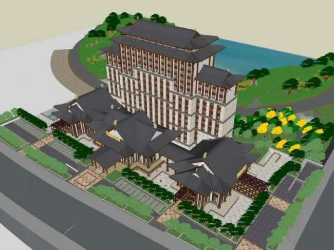 Sketchup Hotel Model | High rise Hotel, Chinese Style, Nanhu Desheng and Hotel Bidding Proposal