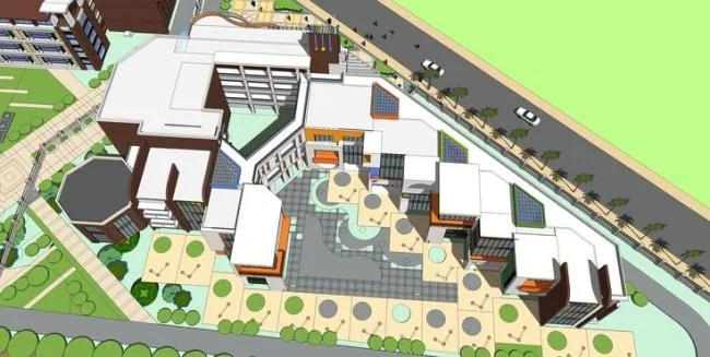 Sketchup School Model | Multi story School, Elementary School, Teaching Building, Curved Roof, Educational Building, Modern Style