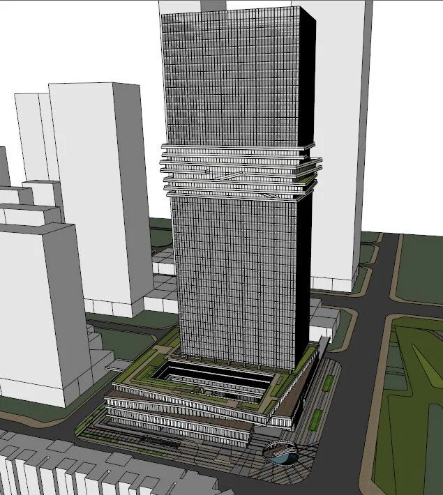 Sketchup office model | Business office, hotel, super high-rise, commercial podium, modern style