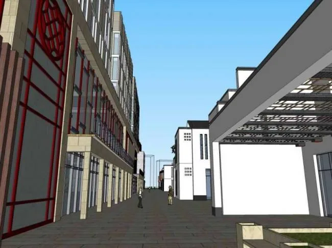 Sketchup Business Model | Multi story Park Commercial Street, New Chinese Style