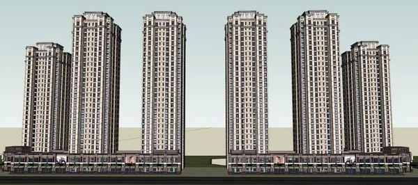 Sketchup Residential Model | High rise residential and ground floor commercial, modern style