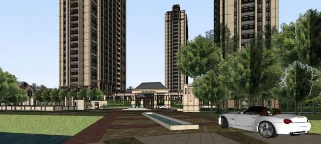 Sketchup Residential Model | High rise residential apartments, communities, entrance landscapes, European classical style, residential buildings