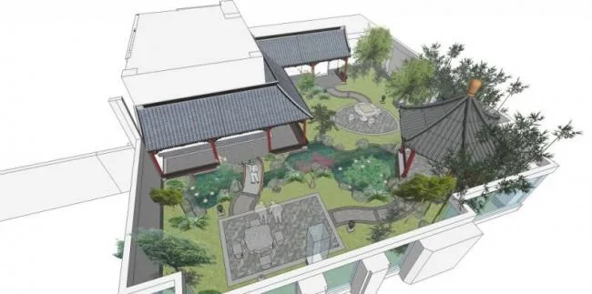Sketchup Landscape Model | Roof Garden, Chinese Style