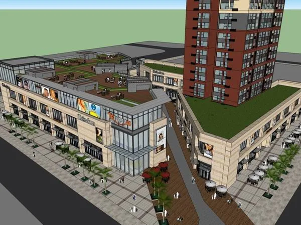 Sketchup Business Model | High rise apartment residences, commercial streets, modern style