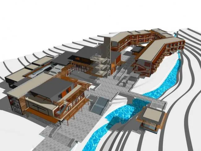 Sketchup Hotel Model | Multi story Mountain Hotel, Modern Style