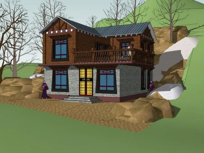 Sketchup Residential Model | Tibetan style Residence, 2-story