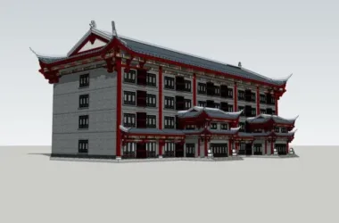 SketchUp Business Model: Multi-Story Commercial Building Featuring Traditional Chinese Architecture-BIM WORLD