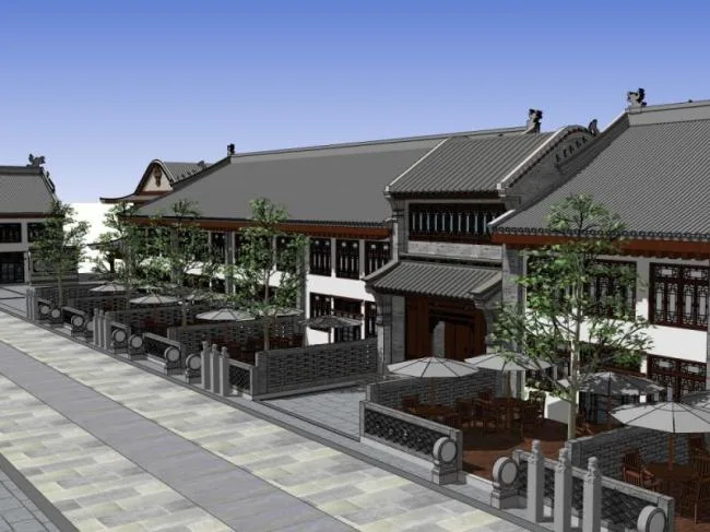 Sketchup Business Model | Low rise Commercial Street, Chinese Style