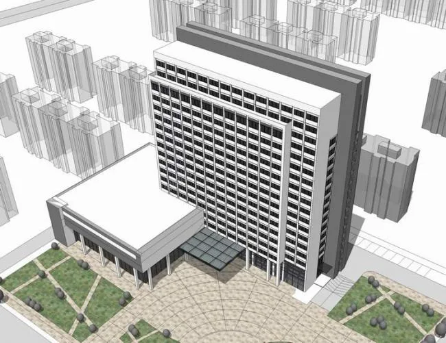 Modern High-Rise Hotel Model in SketchUp