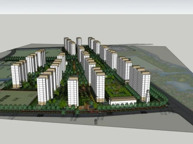 Modern Multi-Story Residential Building Model in SketchUp