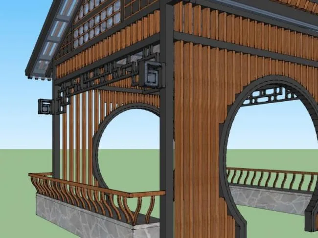 Sketchup Sketch Model | Wooden Pavilion, Chinese Style, Sketch