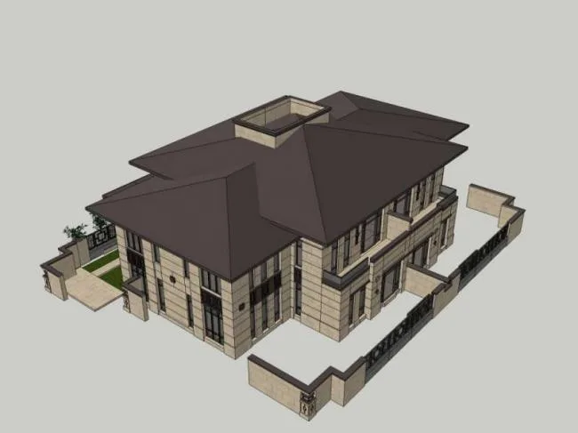 Sketchup Villa Model | Twin Villa, Modern Chinese Style