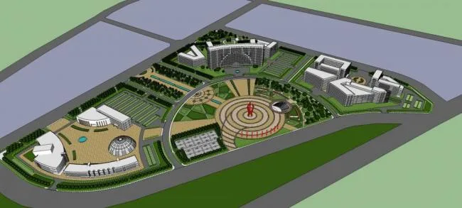 Sketchup Landscape Model | Square Landscape, Modern Style, Hotel Office, Entrance, Urban Sketch
