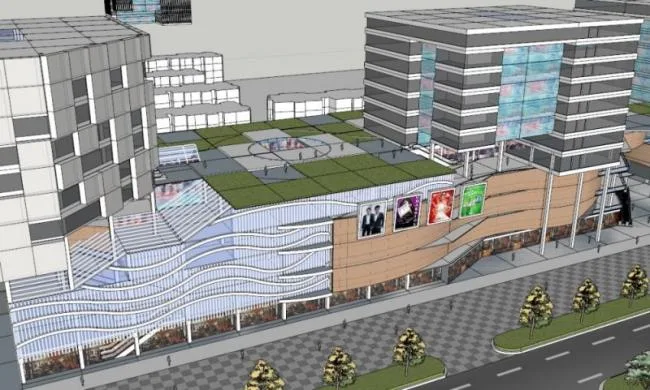 Sketchup Business Model | Multi story Commercial Plaza, Modern Style