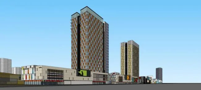 Sketchup Complex Model | High rise commercial complex, modern style, hotel office, commercial podium