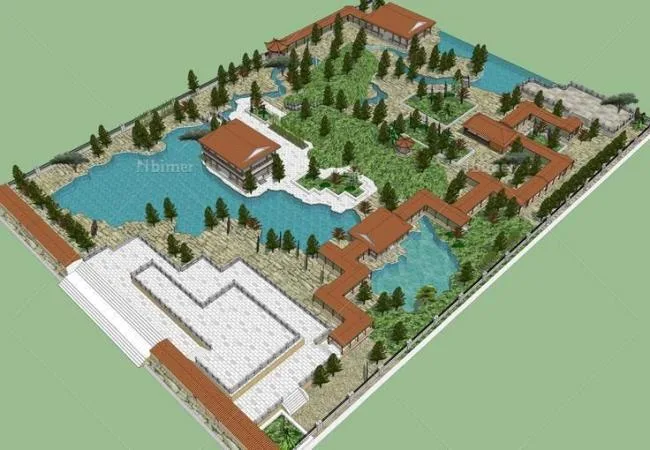 SketchUp Landscape Design: Chinese-Style Park with Garden and Water Features