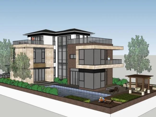 Sketchup Villa Model | Stacked Villa, Modern Style