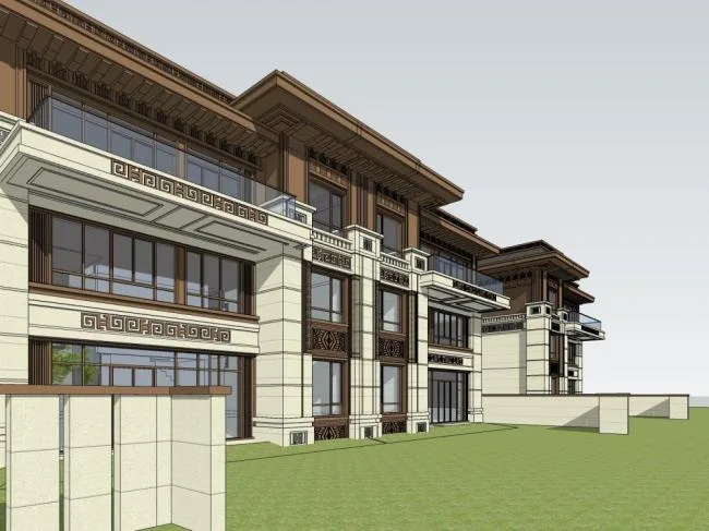 Sketchup Villa Model | Double Split Villa, Chinese Style