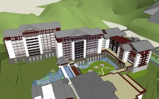 Sketchup Hotel Model | Holy Land Jiuzhaigou Hotel, Multi story Hotel, New Chinese Style, Tibetan Style