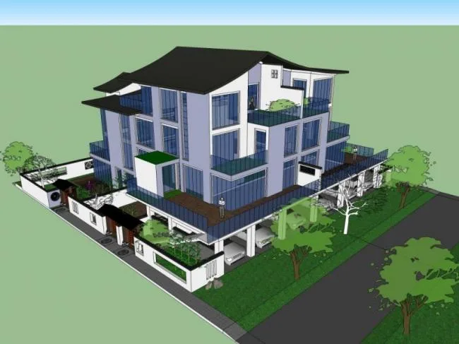 Sketchup Residential Model | Multi story Residence, Modern Chinese Style