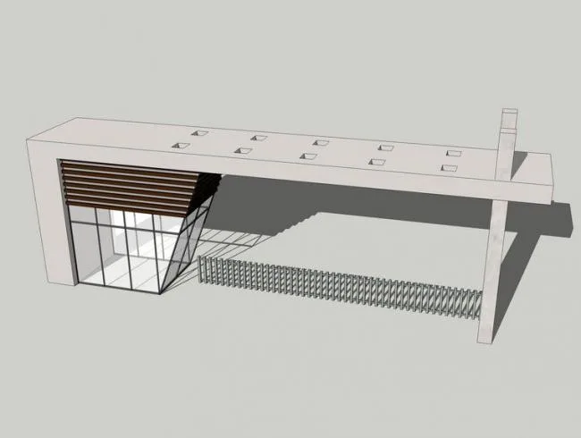 Modern School Entrance Gate Material Model for SketchUp | Landscape Component Included