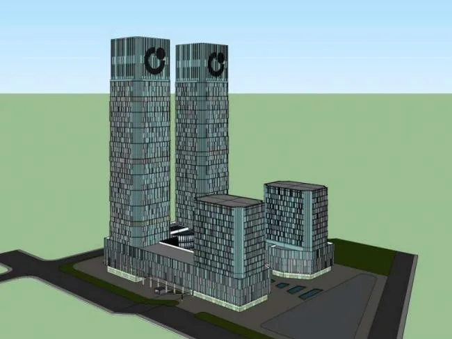 Sketchup Office Model | Super high-rise office building, ground floor commercial, modern style