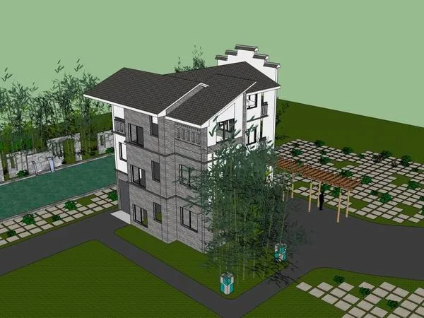 Classical Multi-Story Rural Villa Model in SketchUp