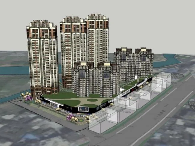 Sketchup Complex Model | Multi story Urban Complex, Residential, Ground Floor Commercial, Classical Style
