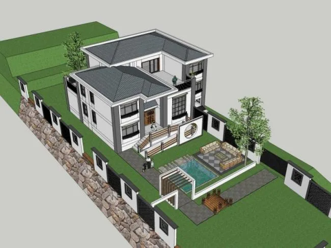 Sketchup Villa Model | Solo Villa, Modern Chinese Style