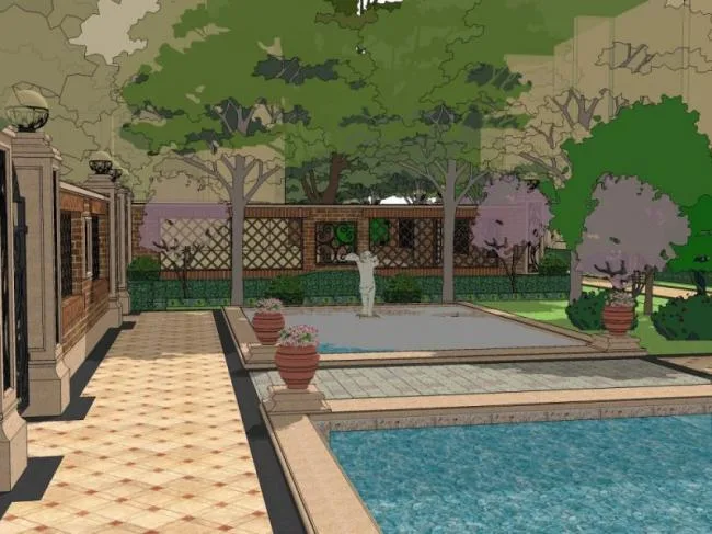 Sketchup Landscape Model | Community Landscape, Residential Landscape, Classical Style