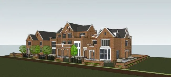 Sketchup Villa Model | Multi story residential building, detached villa, duplex villa, English style, sloping roof