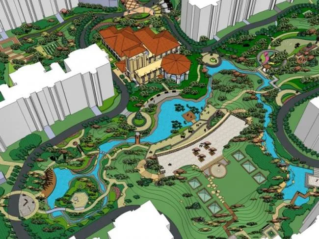 Sketchup Landscape Model | Community Landscape, Residential Landscape, Modern Style