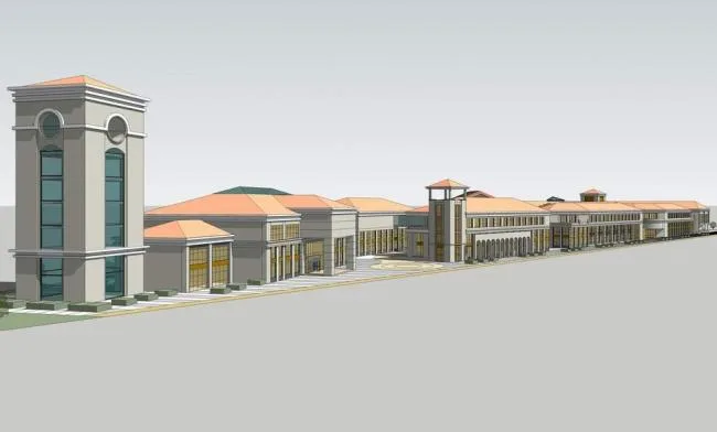 SketchUp Business Model: Multi-Story Commercial Street with Simple European-Style Sloping Roof