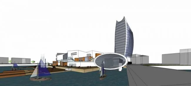 Sketchup Business Model | High rise hotel office, shopping mall, multi story commercial podium, modern style, integrated commercial street