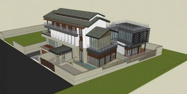 Sketchup Villa Model | Solo Villa, Multi story Residence, Residential Building, New Chinese Style
