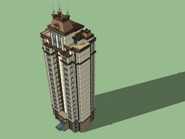 Sketchup Residential Model | High rise residential building, classical style, 18 floors