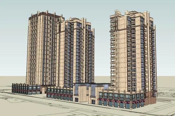 Sketchup Residential Model | High rise Residential, Bottom Commercial, Classical Style