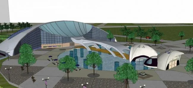 SketchUp Cultural Model Featuring Modern Landscape, Urban Sketches, Parks, Dams, and Square Guild Hall Architecture