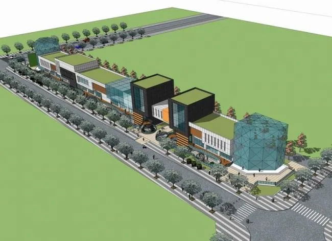 Sketchup Business Model | Multi story Commercial Street, Modern Style