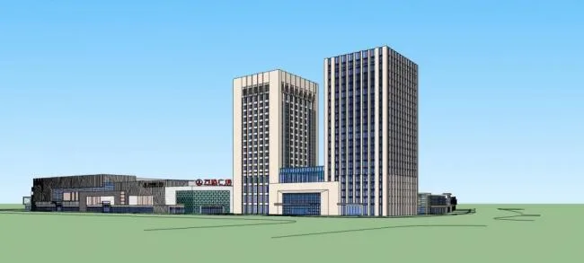 Sketchup Complex Model | Taizhou Wanda Plaza, high-rise hotel office, multi story commercial podium, shopping mall, modern style, commercial complex