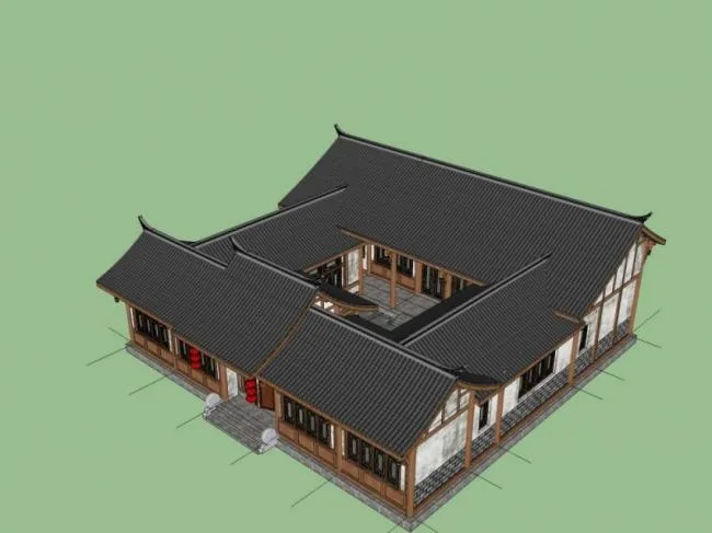 Sketchup Residential Model | Multi story Courtyard, Residential Building, Chinese Style