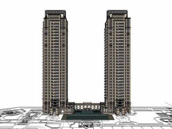Sketchup Residential Model | High rise residential building, clubhouse, classical style