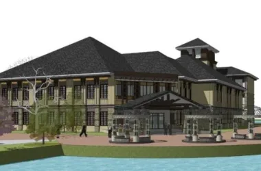 Multi-Story Southeast Asian Resort Hotel Model with Lake View in SketchUp-BIM WORLD
