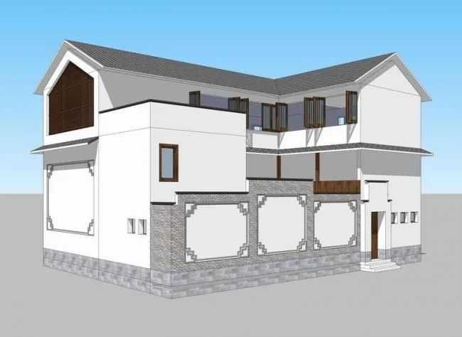 Sketchup Residential Model | Multi story Bai Ethnic Residence, Farmhouse, Self built House, Residential Building, Chinese Style